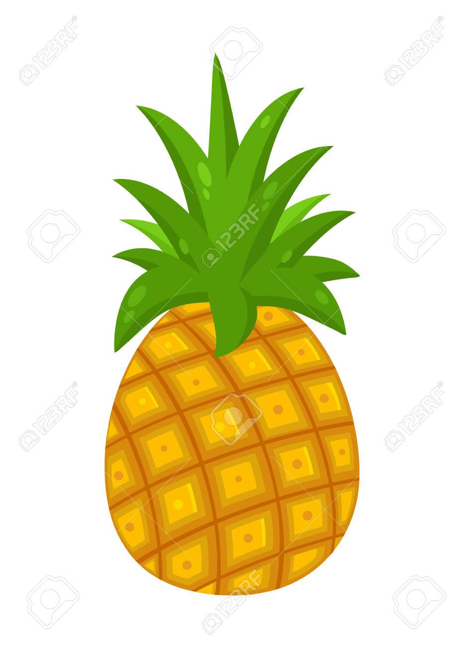 932x1300 Pineapple Fruit With Green Leafs Drawing Flat Simple Design