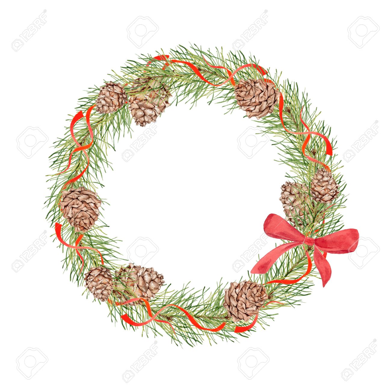 1300x1300 Christmas Wreath With Pine Cones, Pine Branches And Red Ribbons