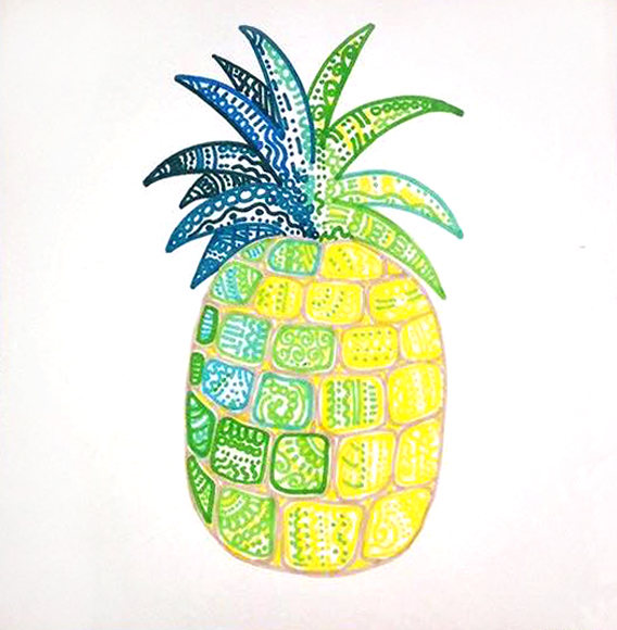 568x580 Pineapple Drawing Colorful Pineapple Decor Tropical Artwork