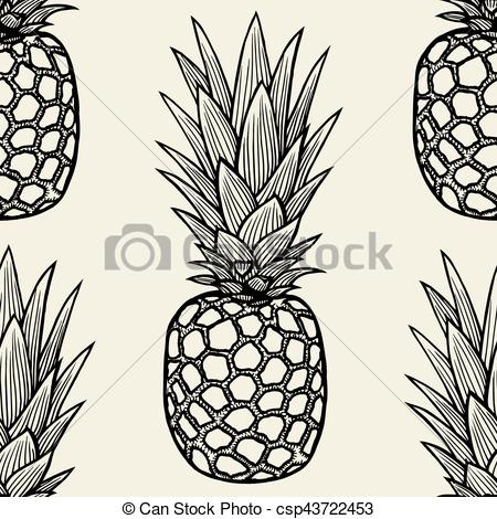 450x470 Vector Pineapples Hand Drawn Sketch. Vector Seamless Clipart