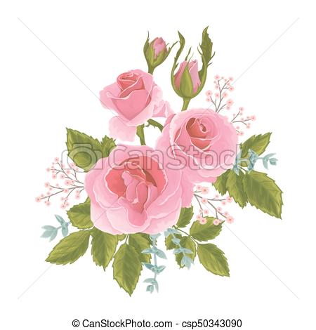 450x470 English Pink Rose Graphic Flowers. For Wedding Invitation