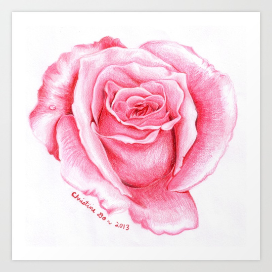 550x550 Pink Rose Drawing Art Print By Spoondraws Society6