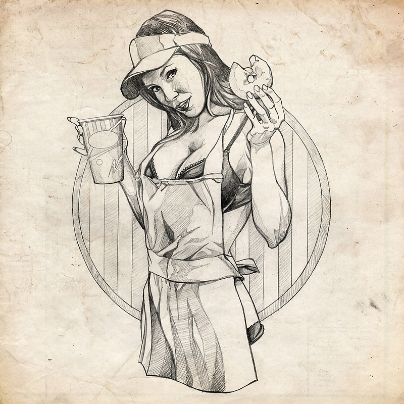 800x800 Coffee Girl Pinup Girl Sketch Posters By Brent Schreiber Redbubble
