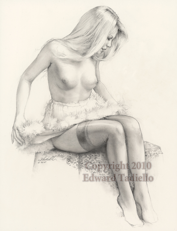 607x792 The Pin Up Art Of Edward Tadiello Sheer Elegance Original Drawing