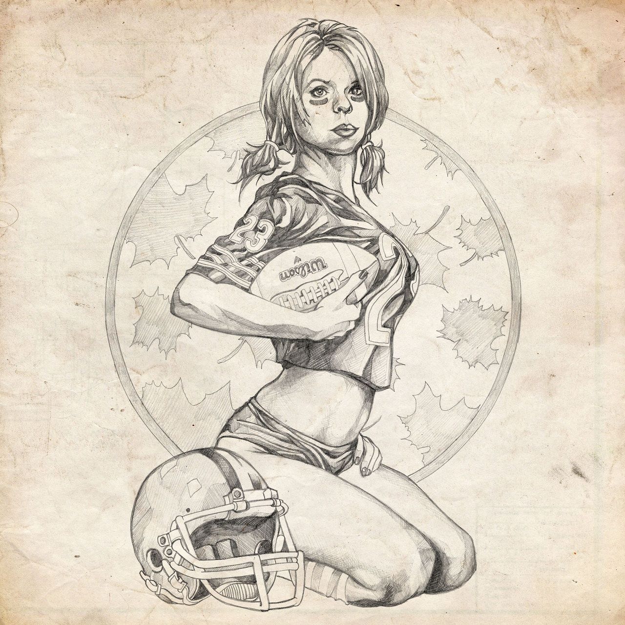 1280x1280 September Football Sketch Pinup Girl By