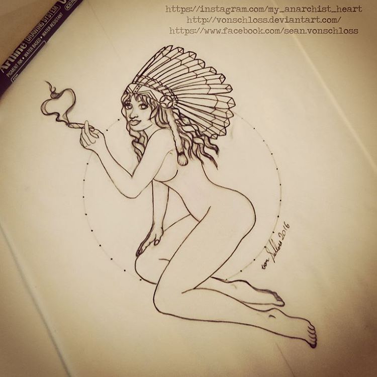 750x750 Smoking Pinup Girl Tattoo Design By Vonschloss