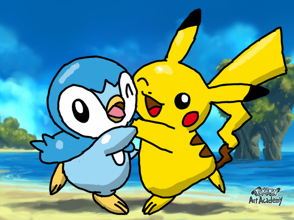 1024x768 Pikachu And Piplup Pokemon Art Acdemy Drawing By Mgunnels3