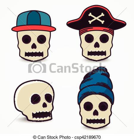 450x470 Cartoon Skull Collection In Cap, Pirate. Vectors Illustration