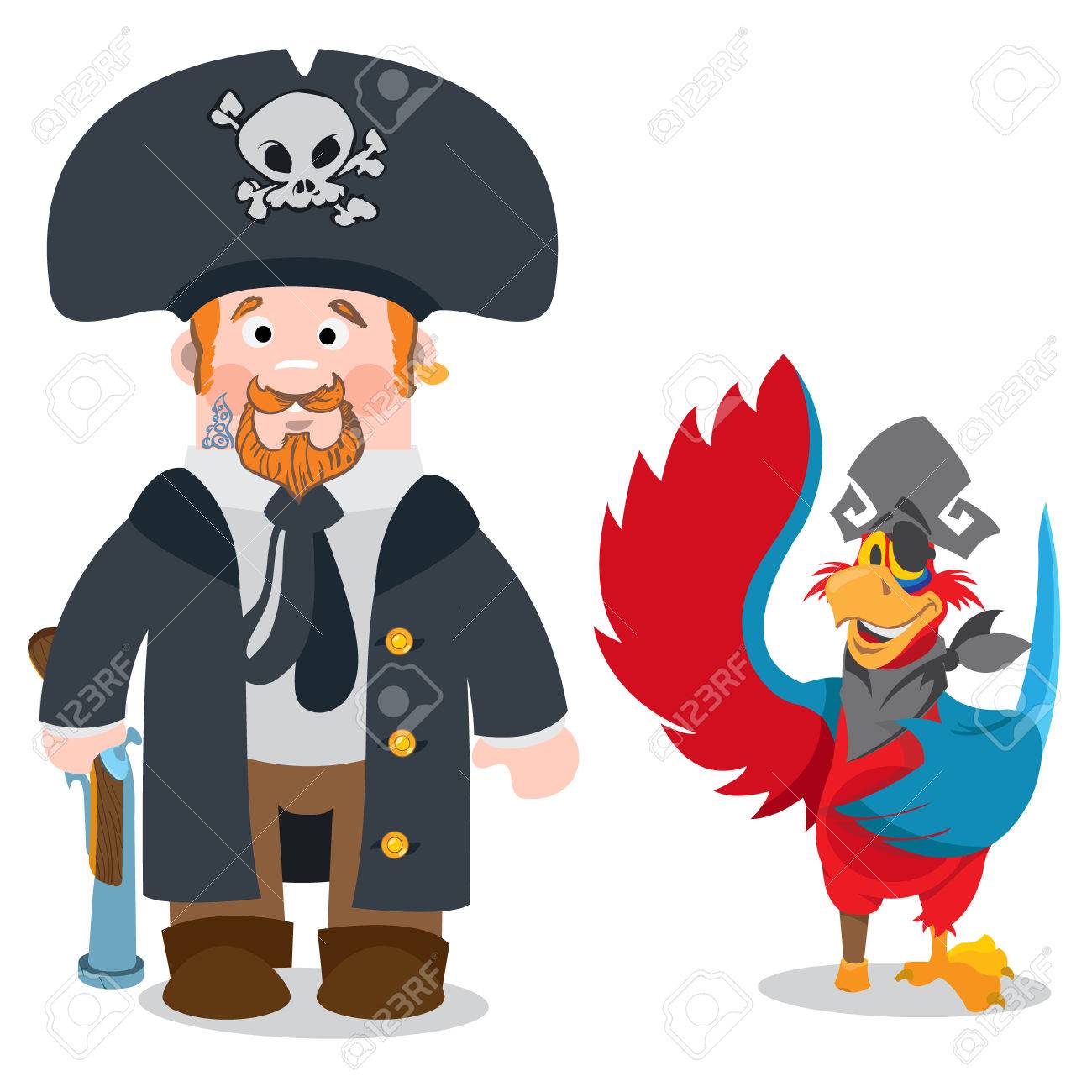 1300x1300 Pirate Captain And Parrot. Cartoon Characters Man And Bird