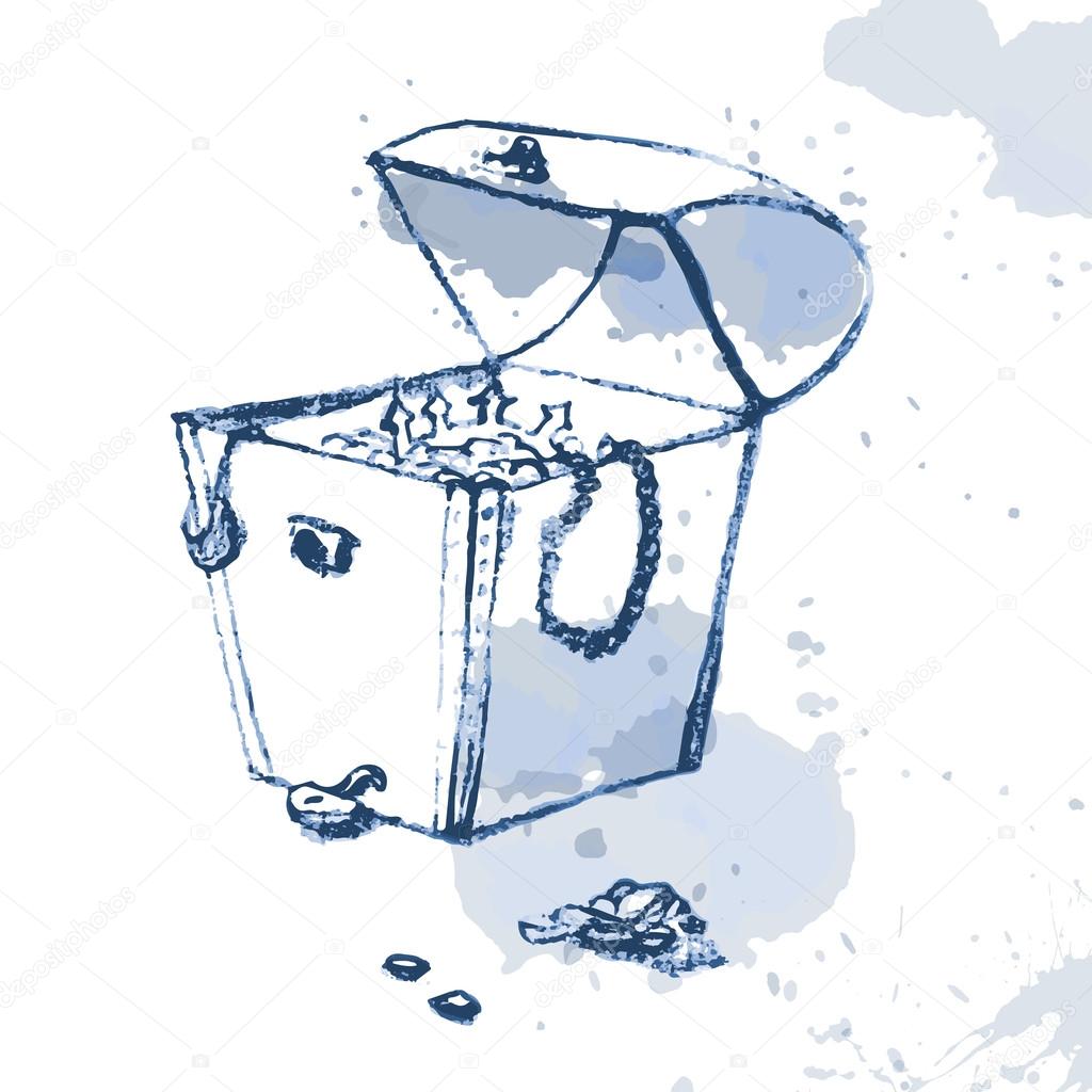 1024x1024 Old Pirate Treasure Chest. Hand Drawing Artistic Ink