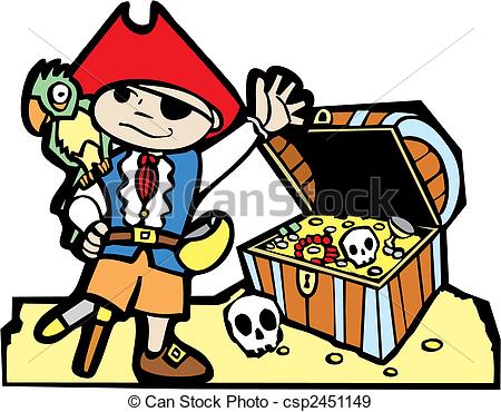 450x370 Pirate With Treasure Chest. Pirate Treasure Chest With Gold Eps