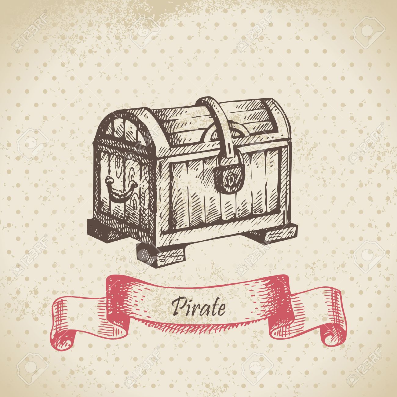 1300x1300 Treasure Chest. Hand Drawn Illustration Royalty Free Cliparts