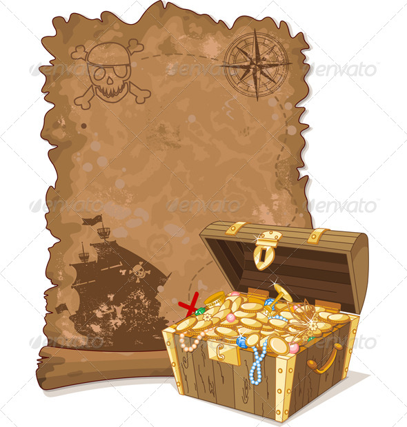 590x620 Pirate Map And Chest Adventure, Antique, Art, Banner