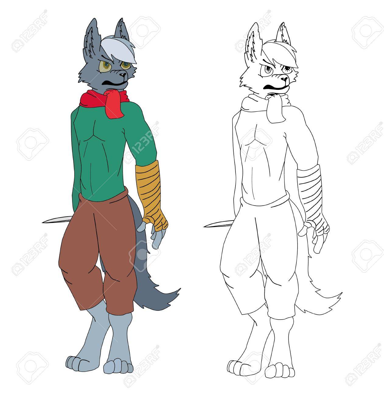 1262x1300 Wolf Pirate. Cartoon Drawing. Coloring Book Pages For Kids Royalty