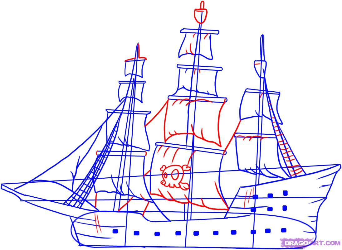1096x802 Drawing A Pirate Ship How To Draw A Pirate Ship, Step By Step