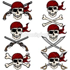 236x236 Clipart Of A Black And White Skull Wearing An Eye Patch And Pirate