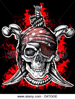 300x394 Drawing Red Pirate Flag With Skull Bone Sand Sea Vector
