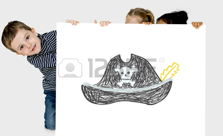 450x275 Child With A Drawing Of Pirate Hat Stock Photo, Picture