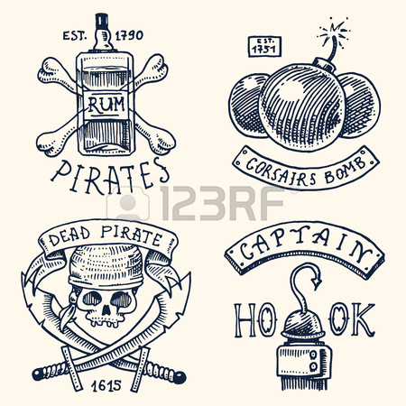 450x450 Set Of Engraved, Hand Drawn, Old, Labels Or Badges For Corsairs