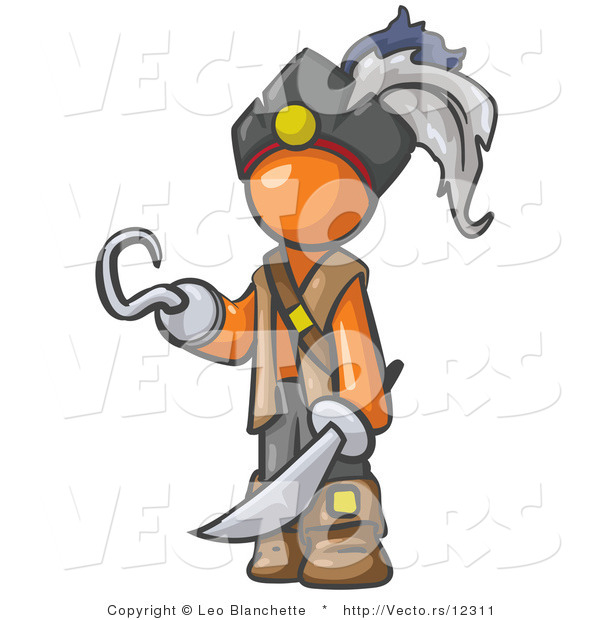 600x620 Vector Of Orange Guy Pirate With A Hook Hand And A Sword By Leo