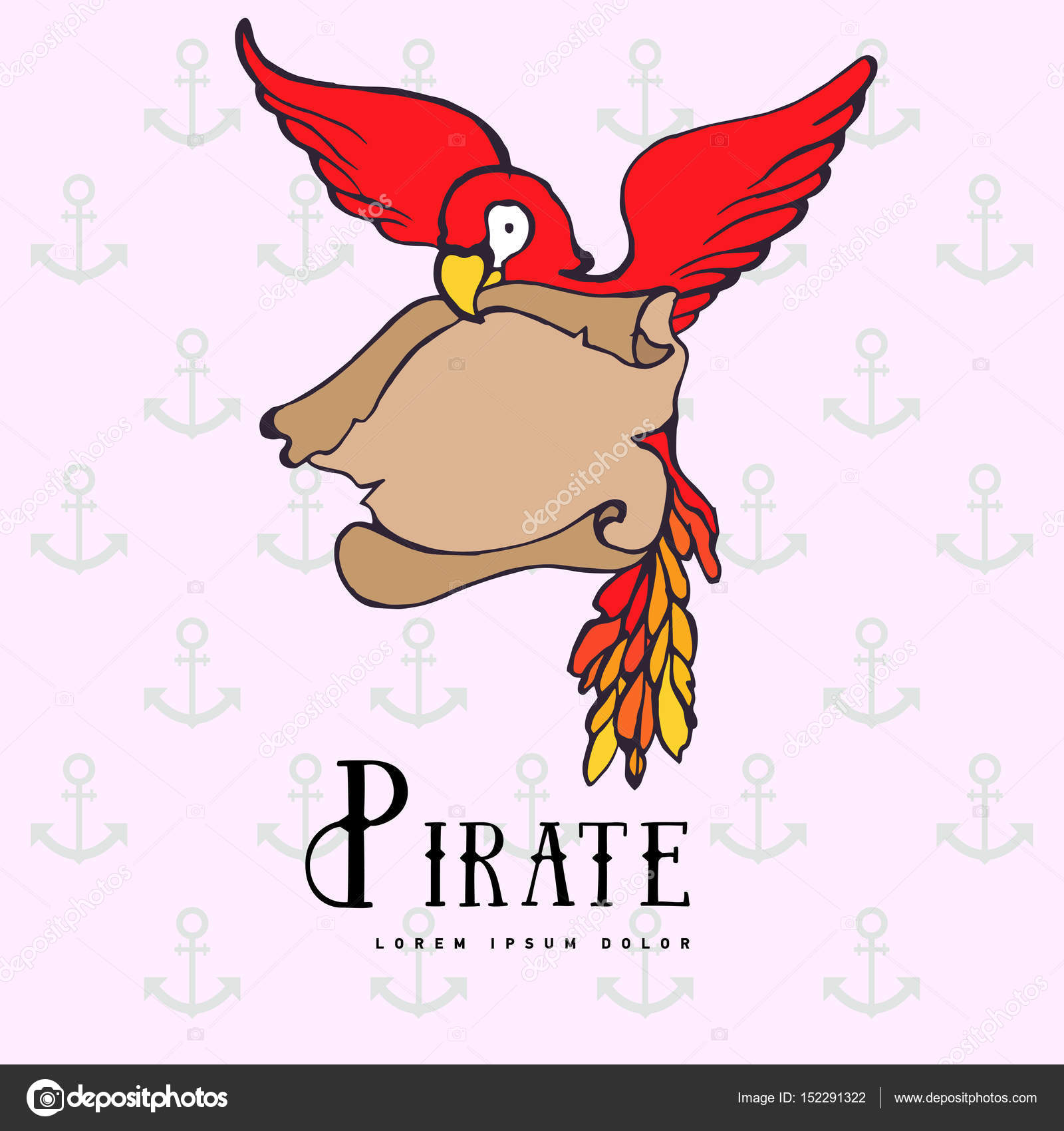 1600x1700 Hand Drawing Cartoon Pirate Parrot With Treasure Stock Vector