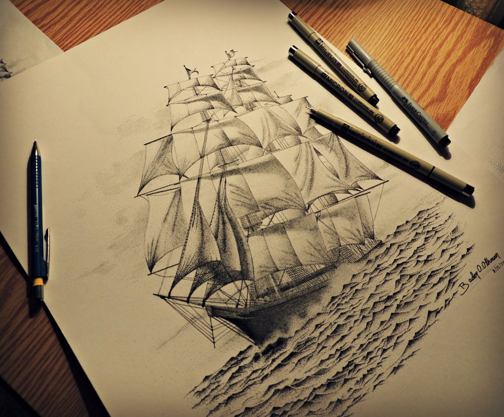 983x813 Pirate Ship (Stippling) By Bdrosama