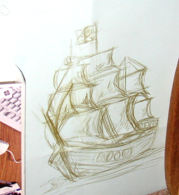 600x654 Pirate Ship Sketch By Sporklol