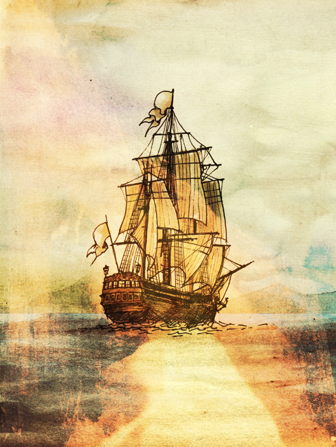 489x650 Illustration Ocean Sea Ship Collage Pirate Ship Boat Pen Drawing