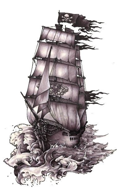 387x603 Pirate Ship Drawing Plus Tattoo Pirate Ship