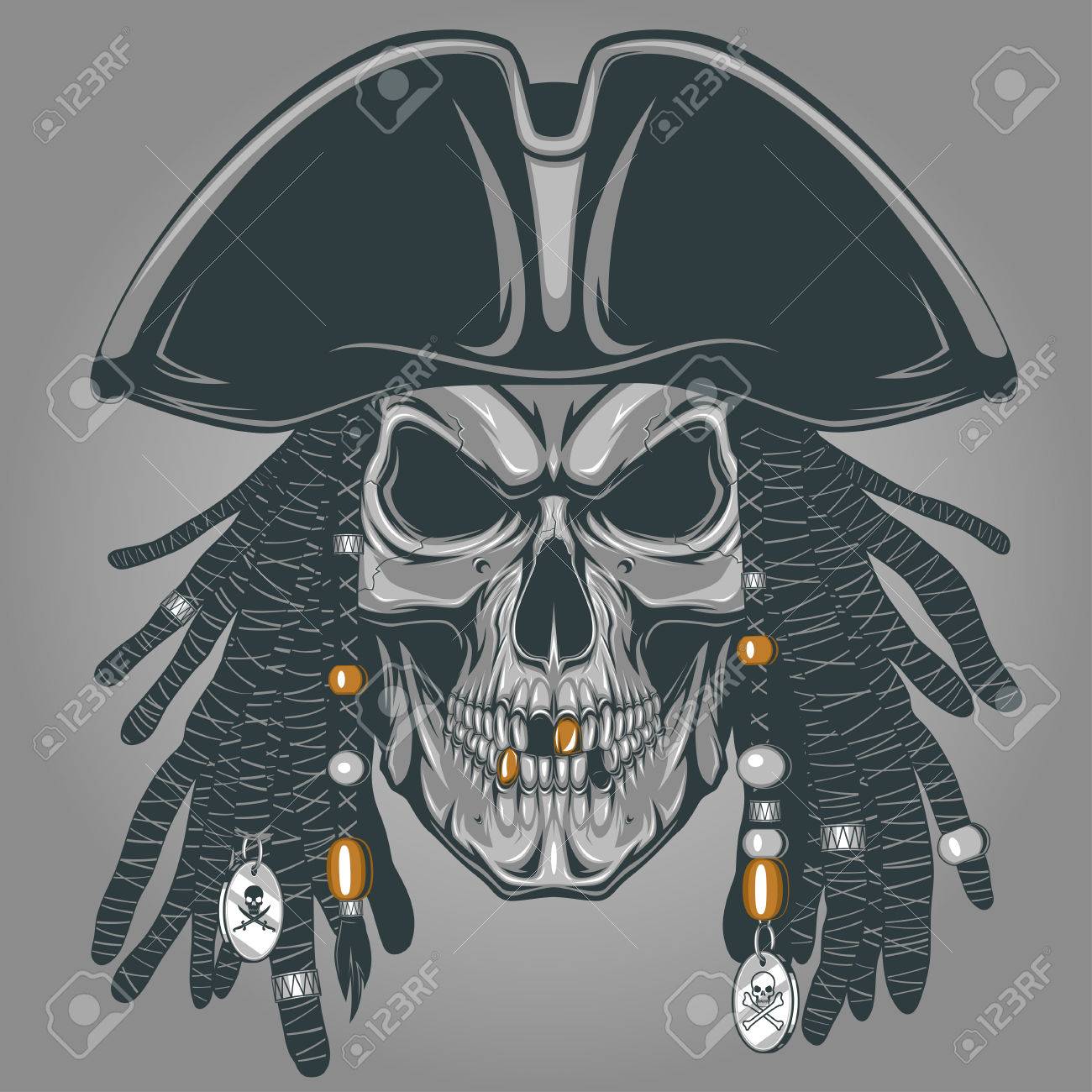 1300x1300 Vector Illustration Of An Evil Pirate Skull In Hat Royalty Free
