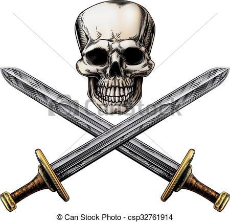 450x434 Skull And Cross Swords Pirate Sign. A Human Skull And Vector