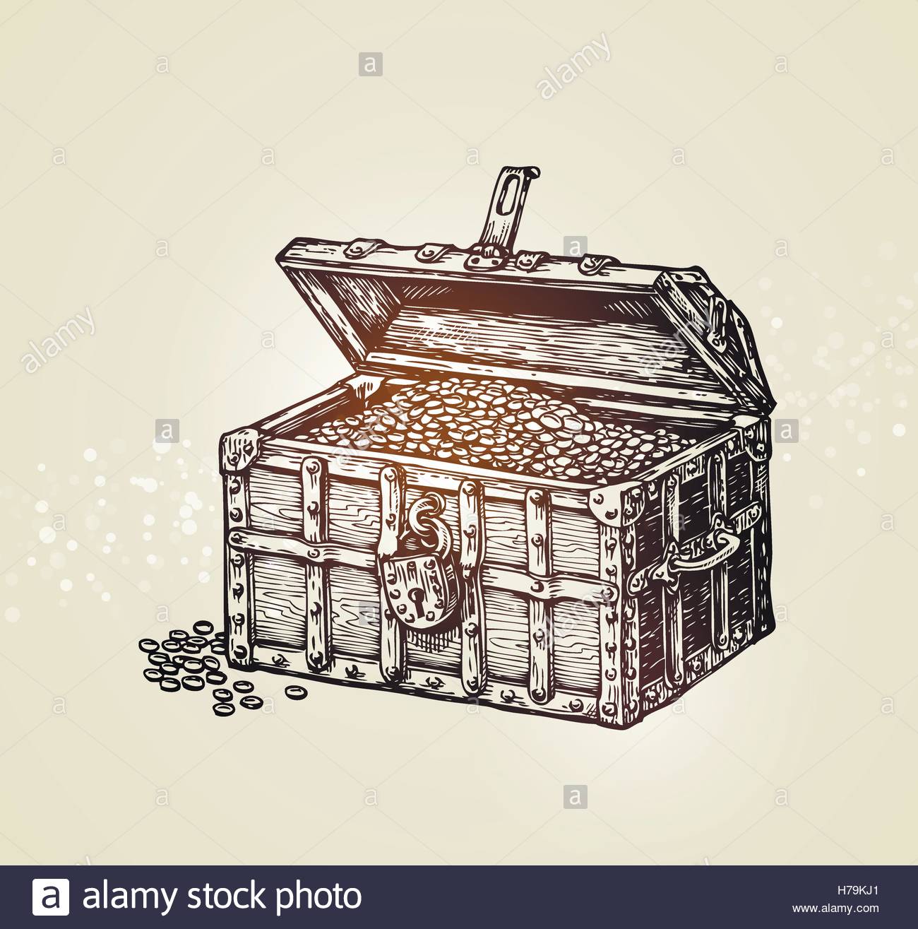 1300x1315 Pirate Treasure Chest With Golden Coins. Vector Illustration Stock