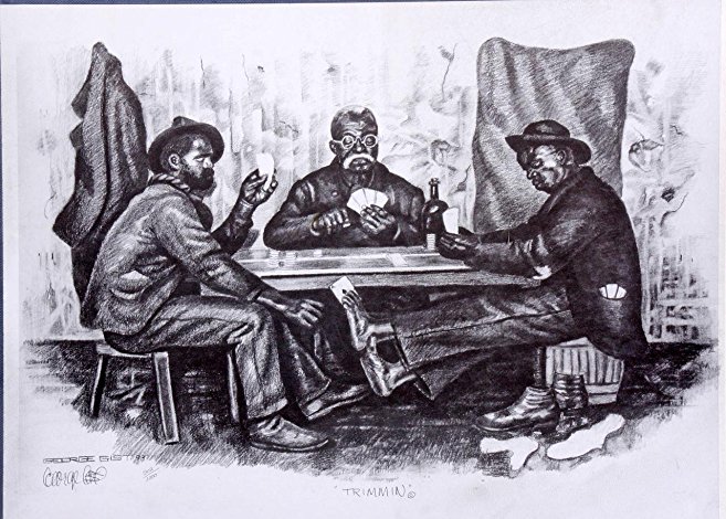 657x470 Three Guys Playing Cards Artwork Charcoal Drawing