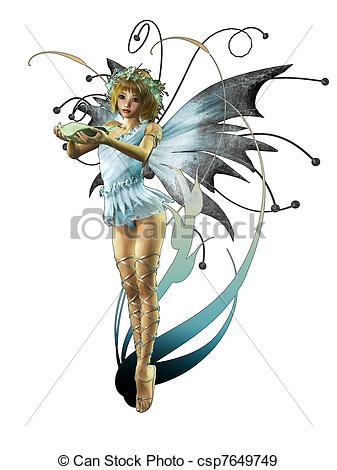 337x470 Little Pixie. A Charming Fairy With Wreath And Wings Stock