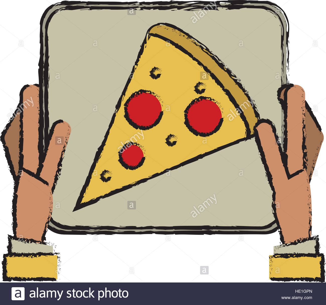 1300x1219 Hand Boy Delivery Box Pizza Drawing Stock Vector Art