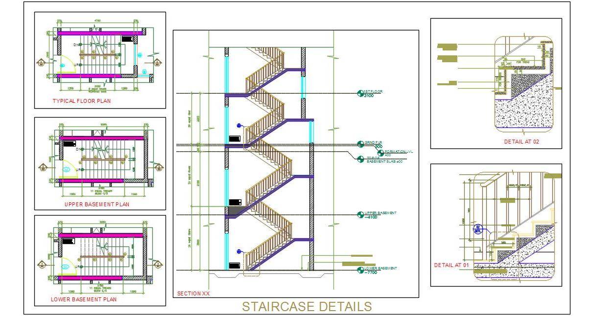1207x645 Staircase Design Working Drawing Plan N Design