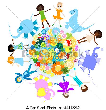 450x470 Kids And Planet Joyful Illustration With Planet Earth, Clip