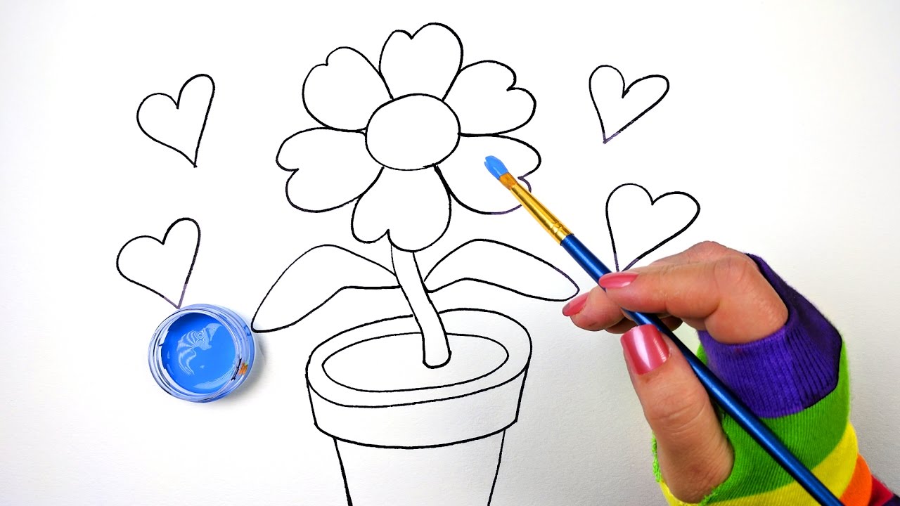 1280x720 How Draw Color And Paint Flower Pot Coloring Page For Kids