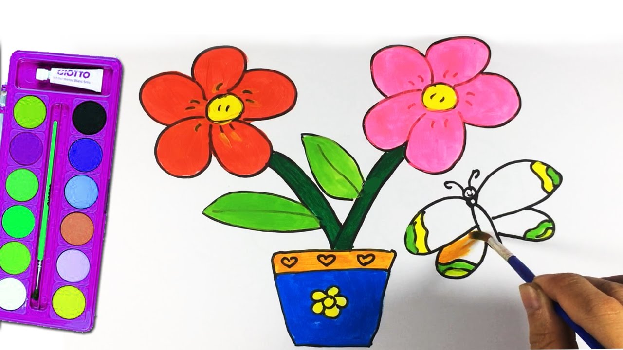 1280x720 Learn Coloring Pages Flower Pot, Butterfly And How To Draw Flower