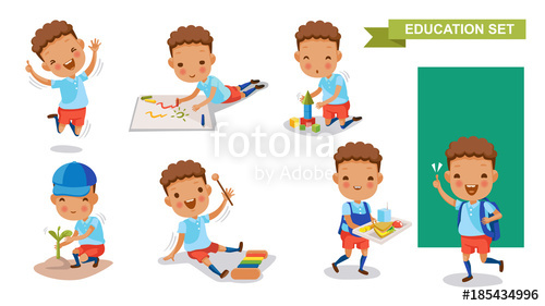 500x281 Kindergarten Children Of Education Set. Jumping, Drawing, Playing
