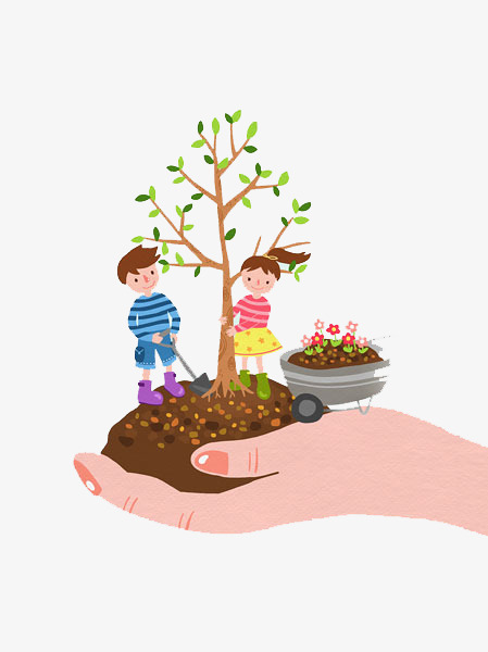 449x600 With The Planting Of Trees, Cartoon Hand Drawing, Hand Drawing