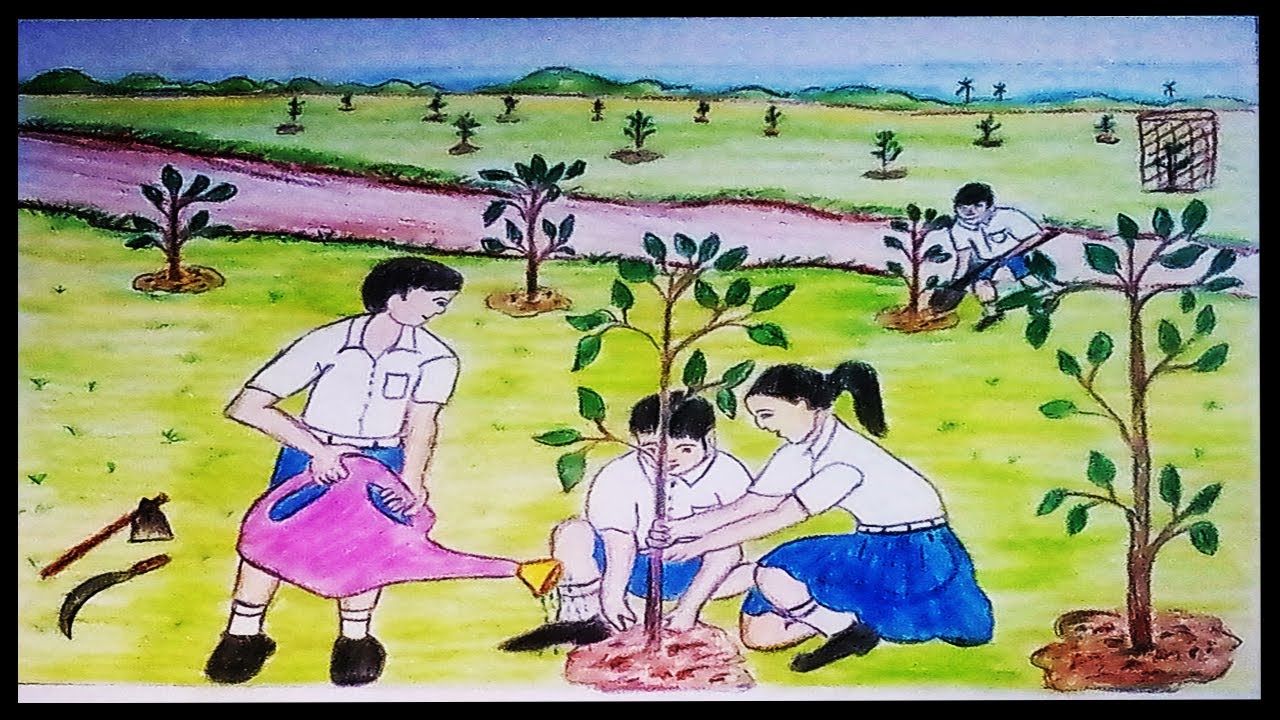 1280x720 How To Draw A Scenery Of Tree Plantation