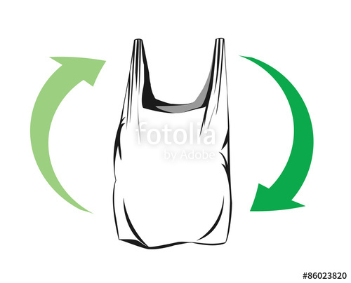 500x404 Vector Drawing Of A Plastic Bag With Green Arrows Representing