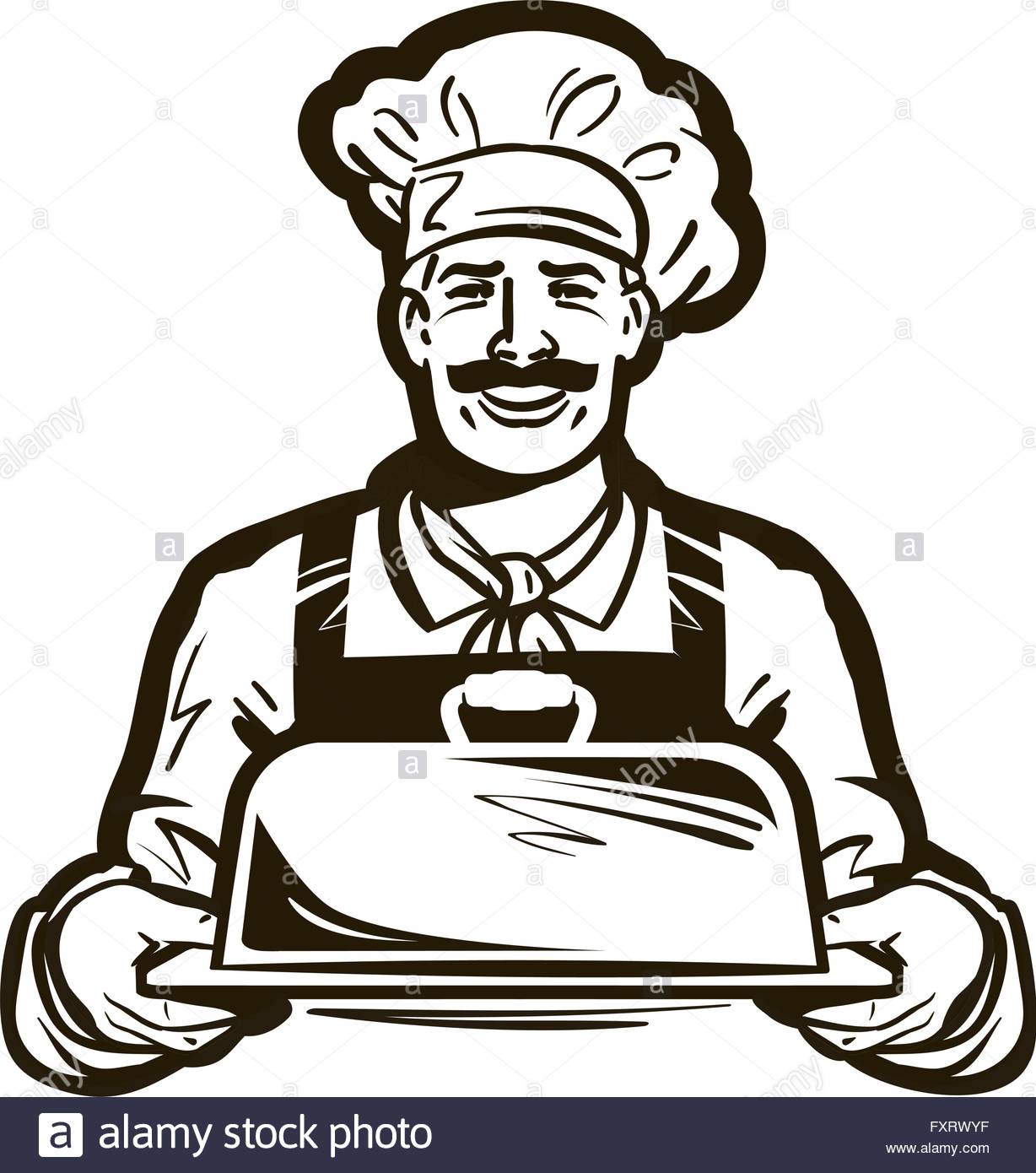 1228x1390 Drawing Of A Chef With Hat And Hot Plate Tray. Hand Drawn Vector