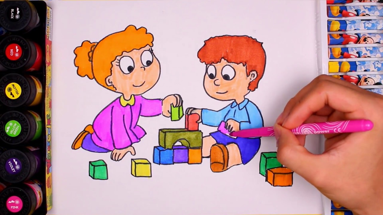 1280x720 Drawing And Colouring Kids Playing By Water Colors Learning Colors