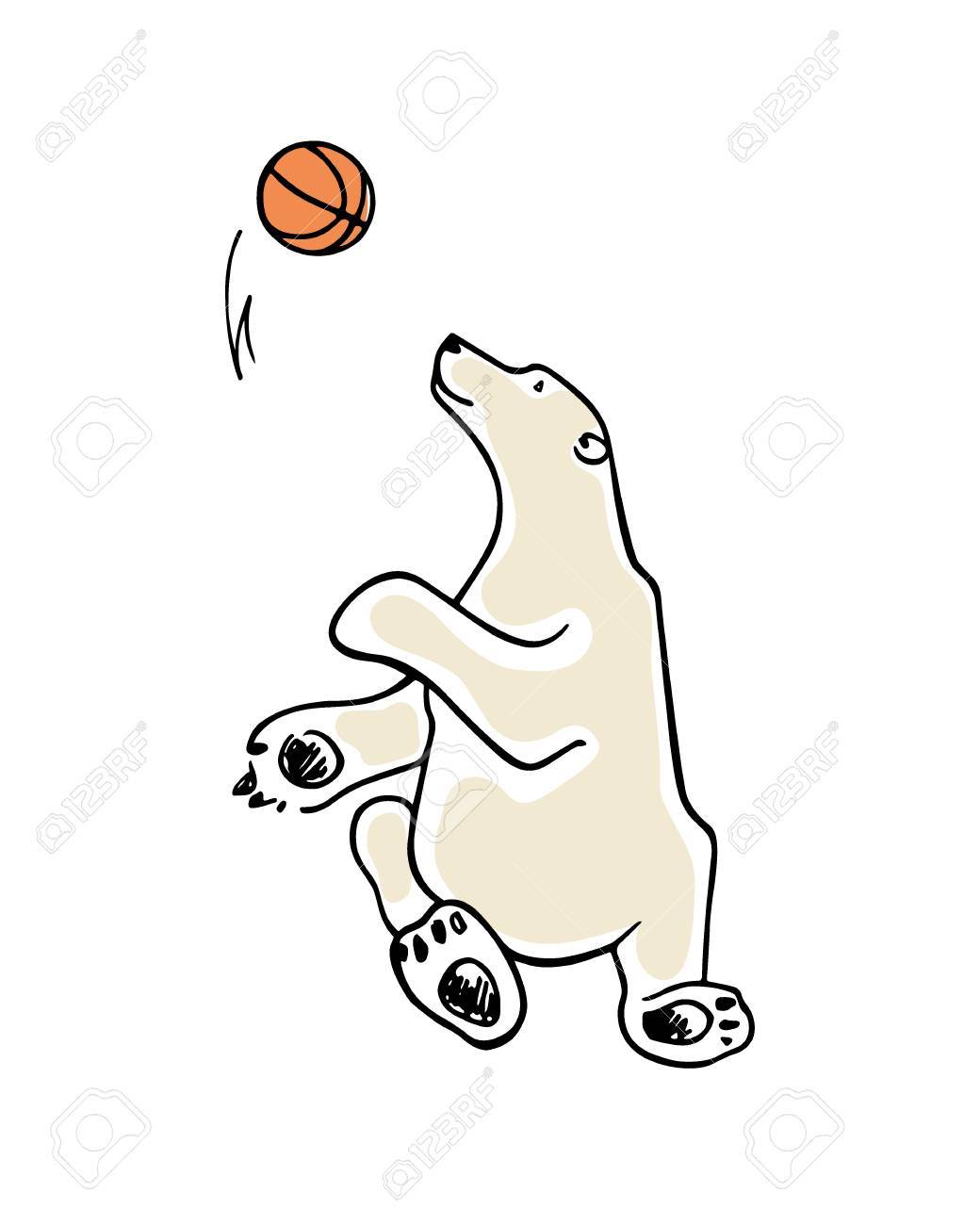 1040x1300 Vector Card With Hand Drawn Cute Polar Bear Playing Basketball