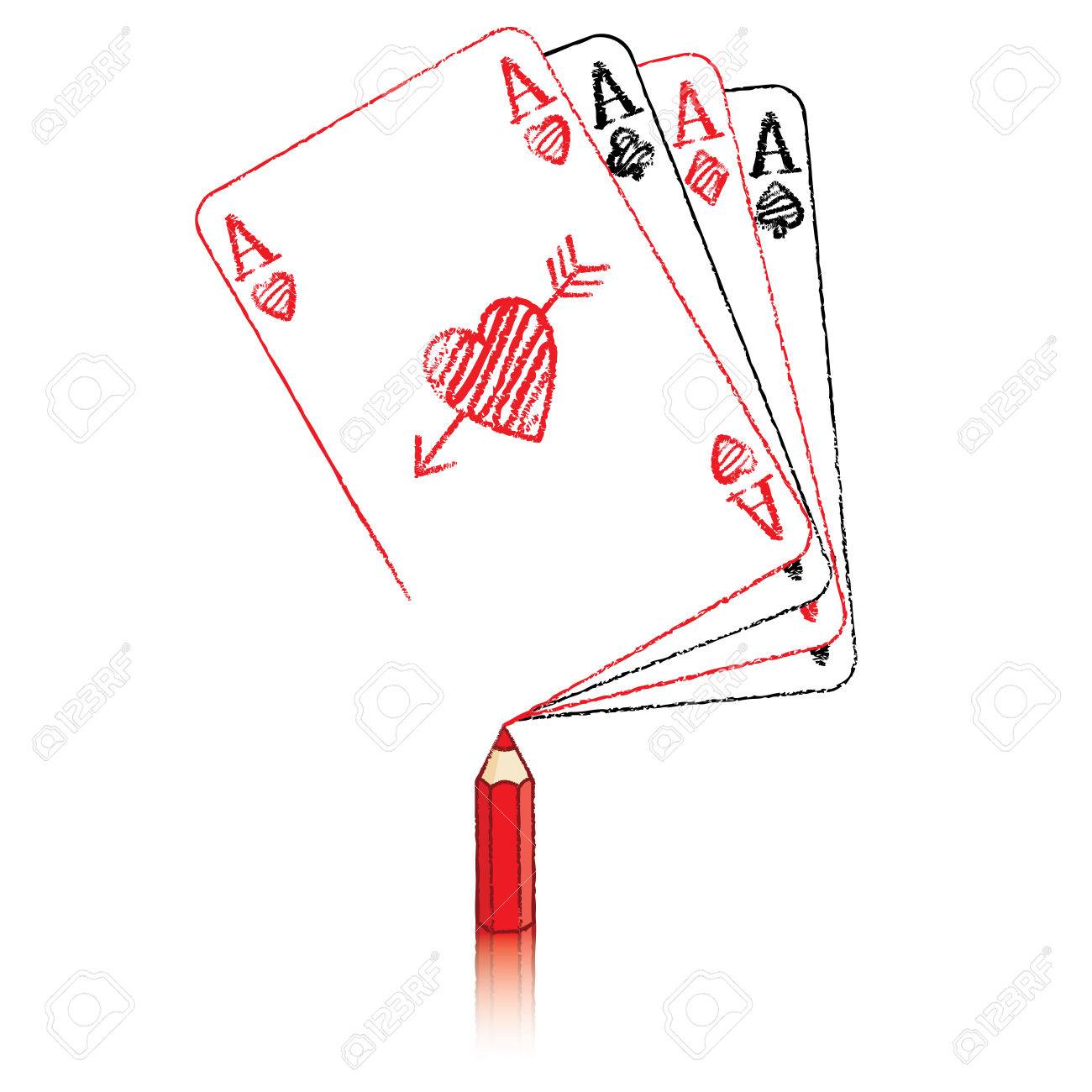 1300x1300 Illustration Of Red Pencil Drawing Ace Of Hearts Playing Card