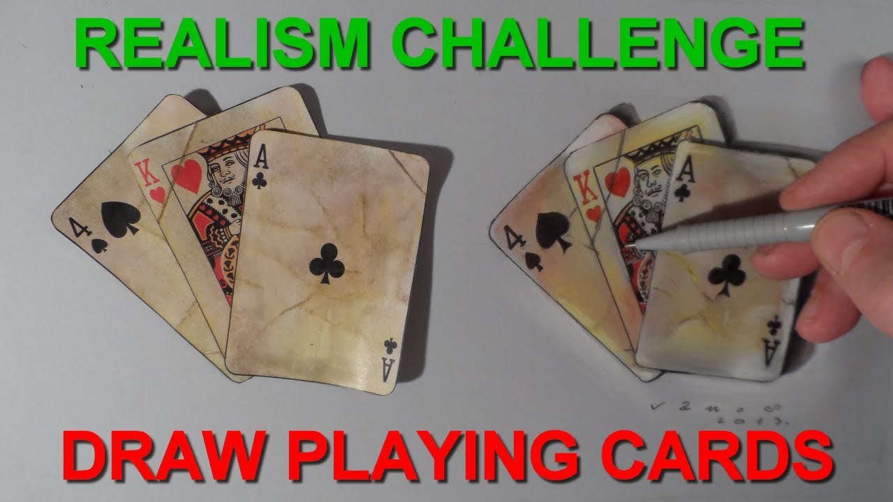 1279x720 Realism Challenge Drawing Old Playing Cards, Time Lapse