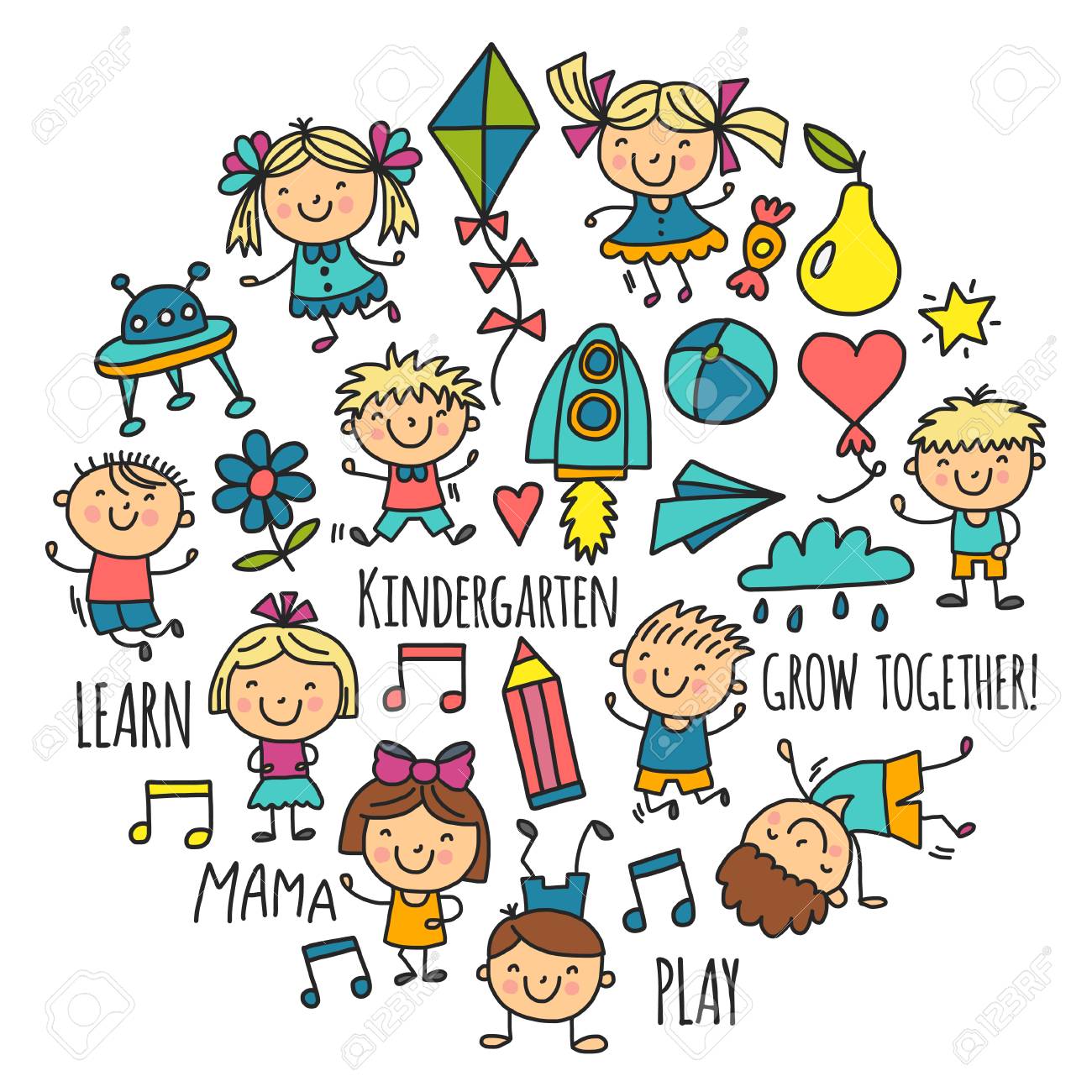 1300x1300 Kids Drawing And Playing Icon Vector Illustration. Royalty Free