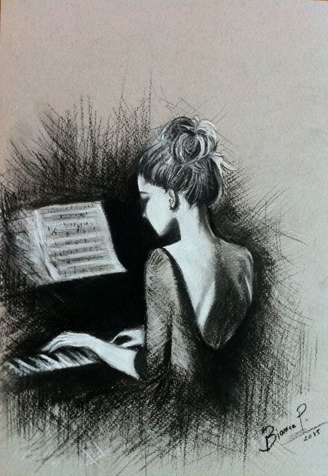 662x960 Bianca Paraschiv Drawings Playing Piano Bianca Paraschiv Art